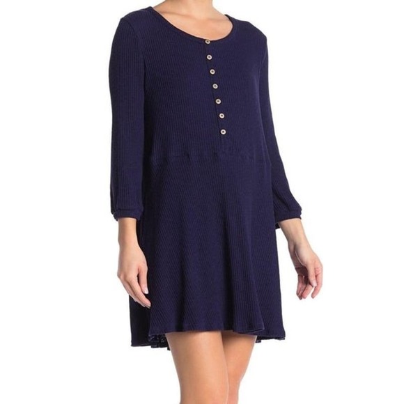 Blu Pepper Dresses & Skirts - Ribbed Babydoll Tunic Faux Button Front Navy Blue Casual Dress Womens Medium